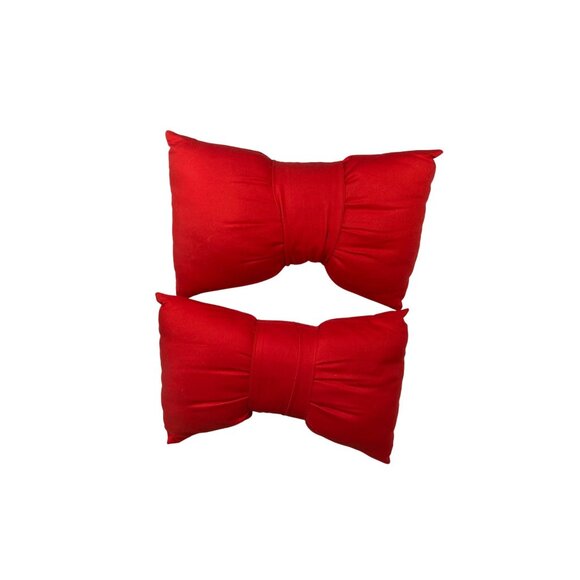 Red Bow Tie Shape Decorative Pillows Set Of 2 Home Or Office 16"x10" Polyester - Picture 1 of 7